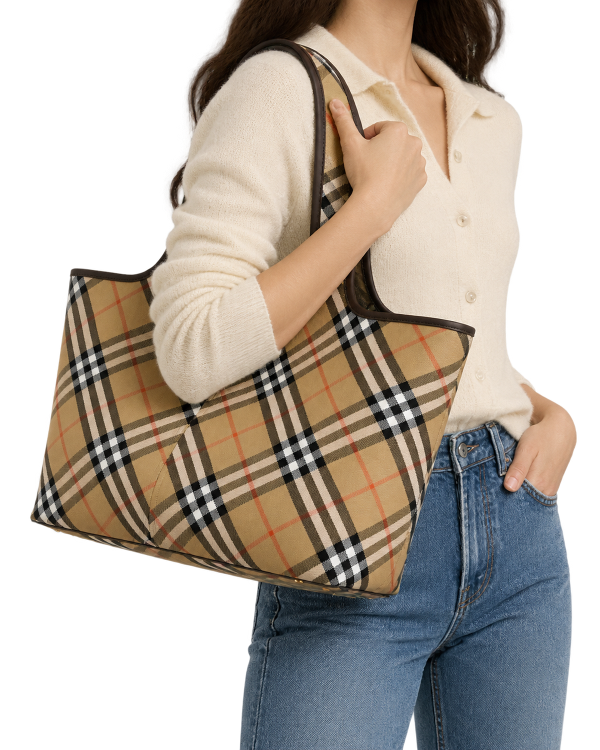 Burberry Beige Vintage Check Medium Tote Bag