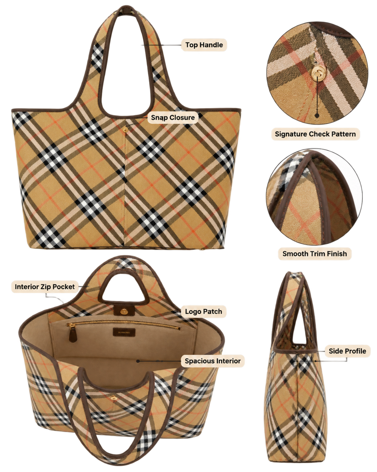 Burberry Beige Vintage Check Medium Tote Bag