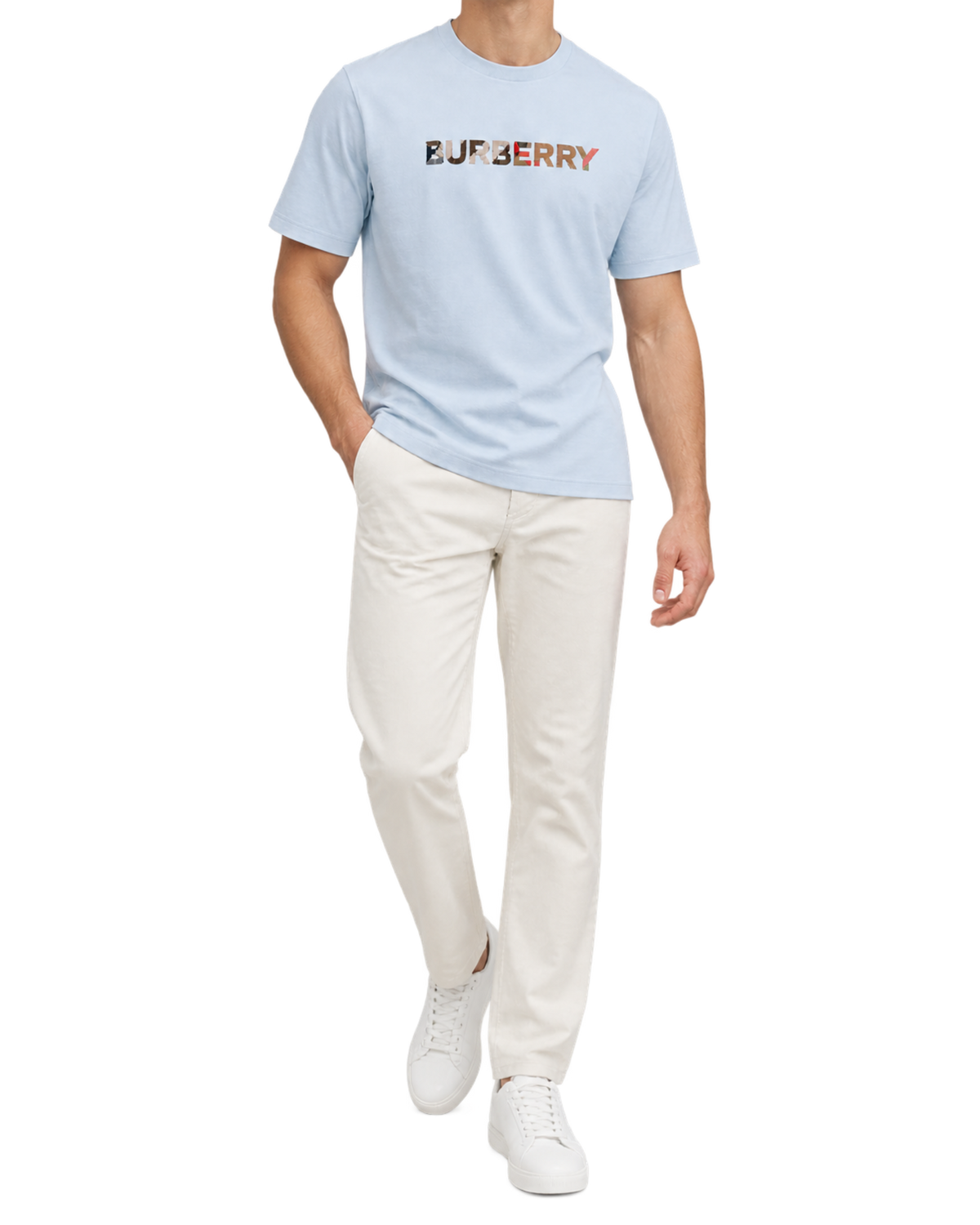 Burberry Check Logo Embroidered T-Shirt Blue