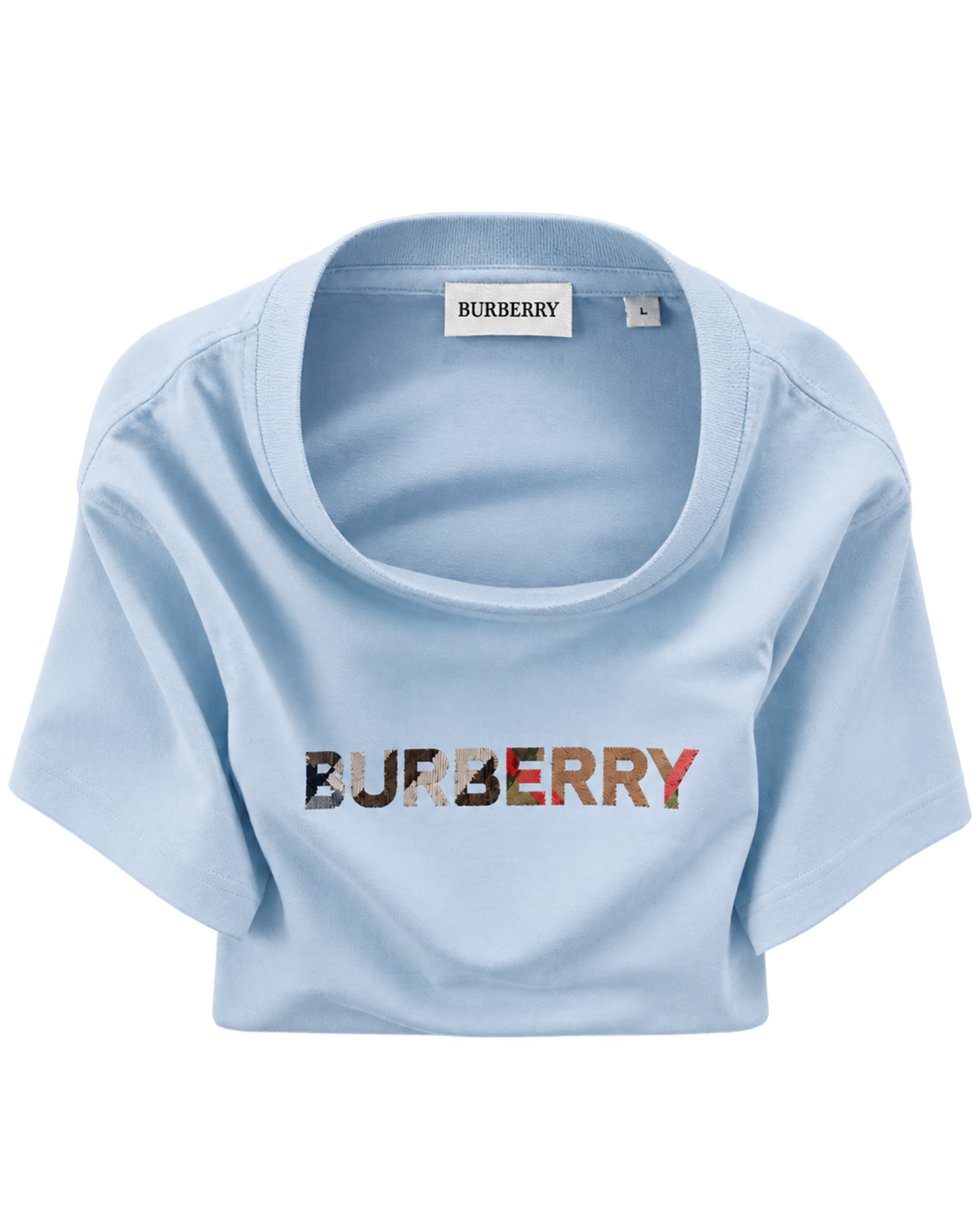 Burberry Check Logo Embroidered T-Shirt Blue