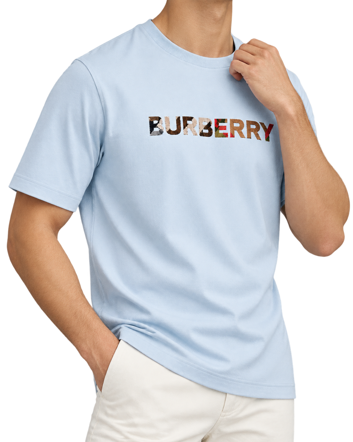Burberry Check Logo Embroidered T-Shirt Blue