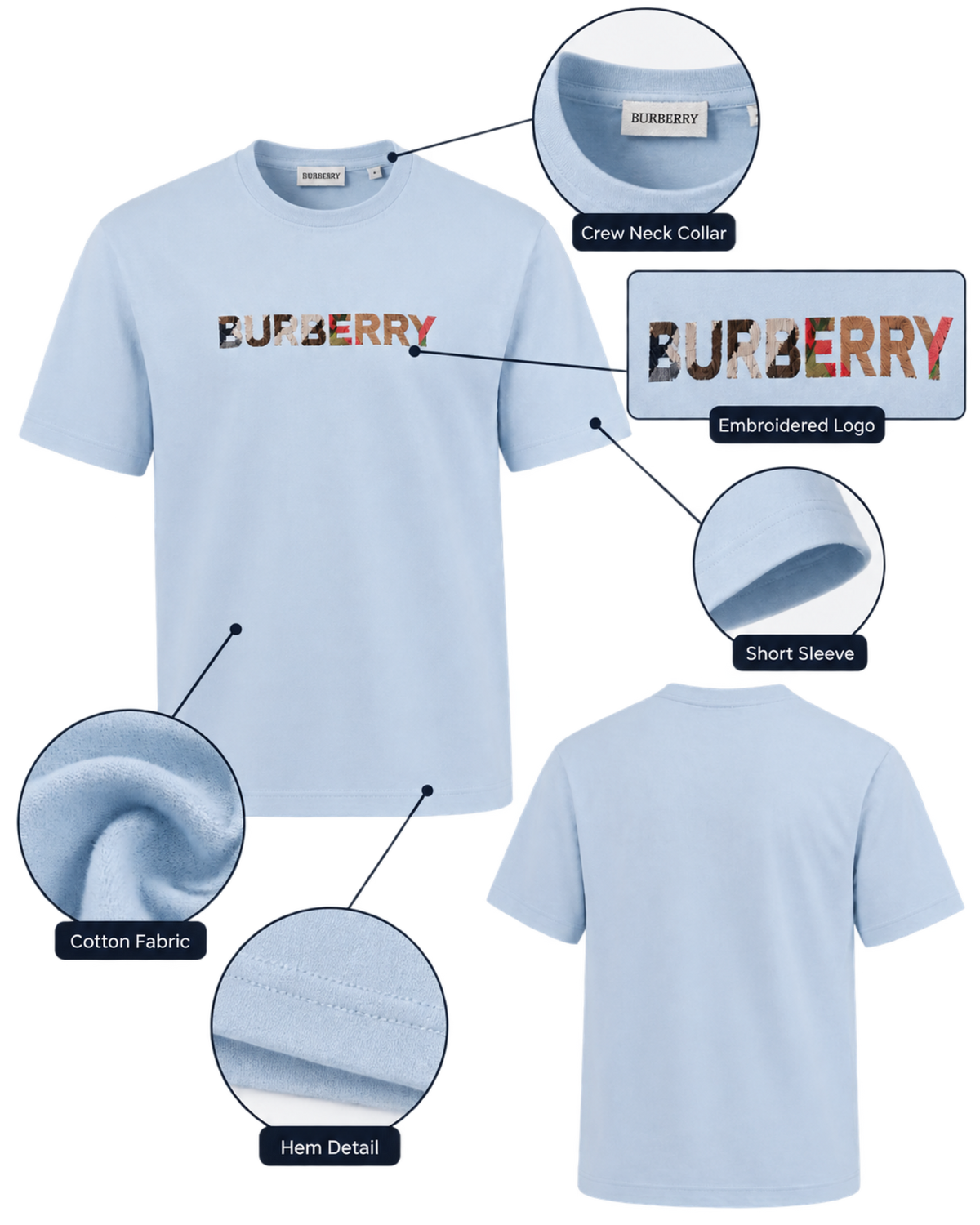 Burberry Check Logo Embroidered T-Shirt Blue