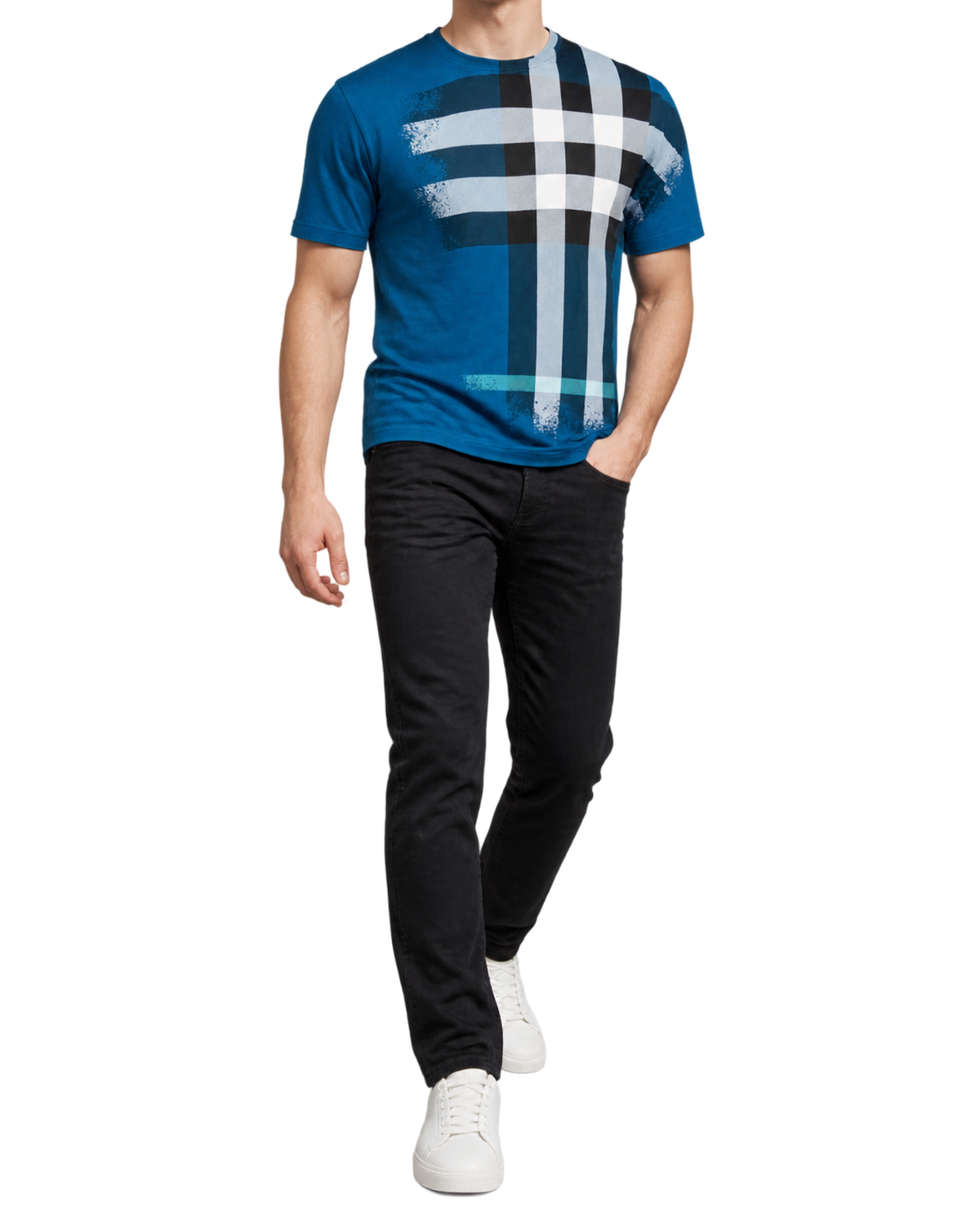 Burberry Ellison Check Print T-Shirt in Pacific Blue