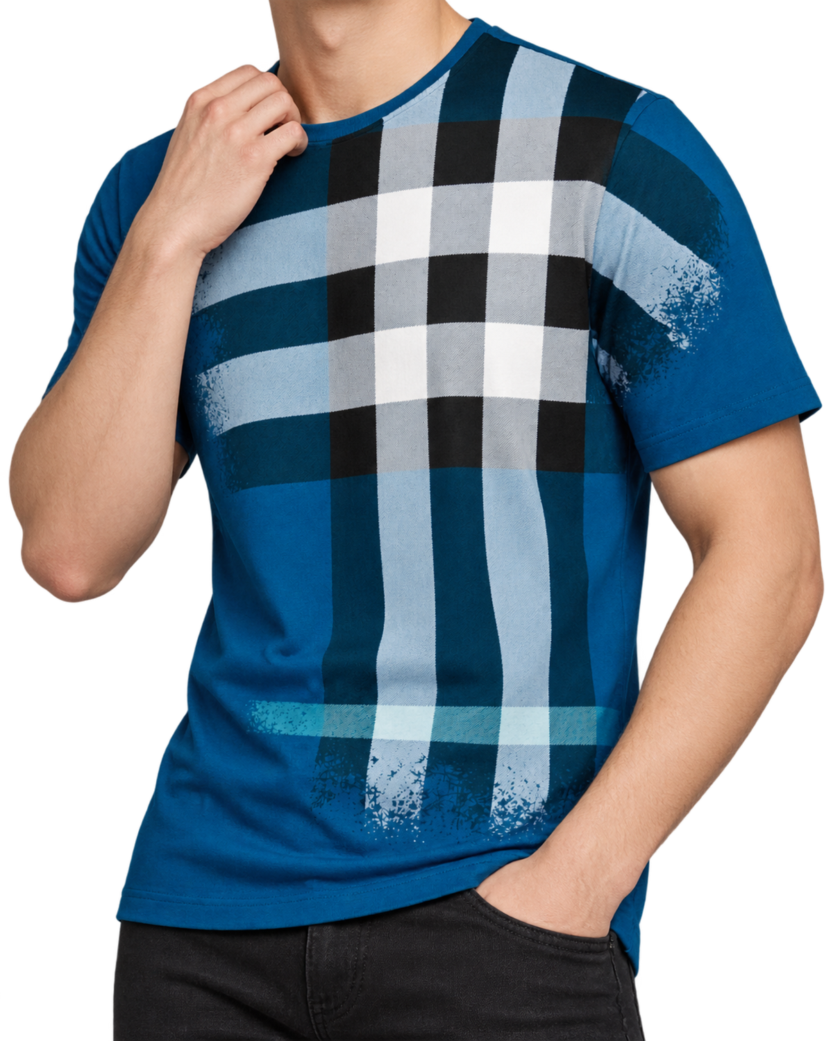 Burberry Ellison Check Print T-Shirt in Pacific Blue