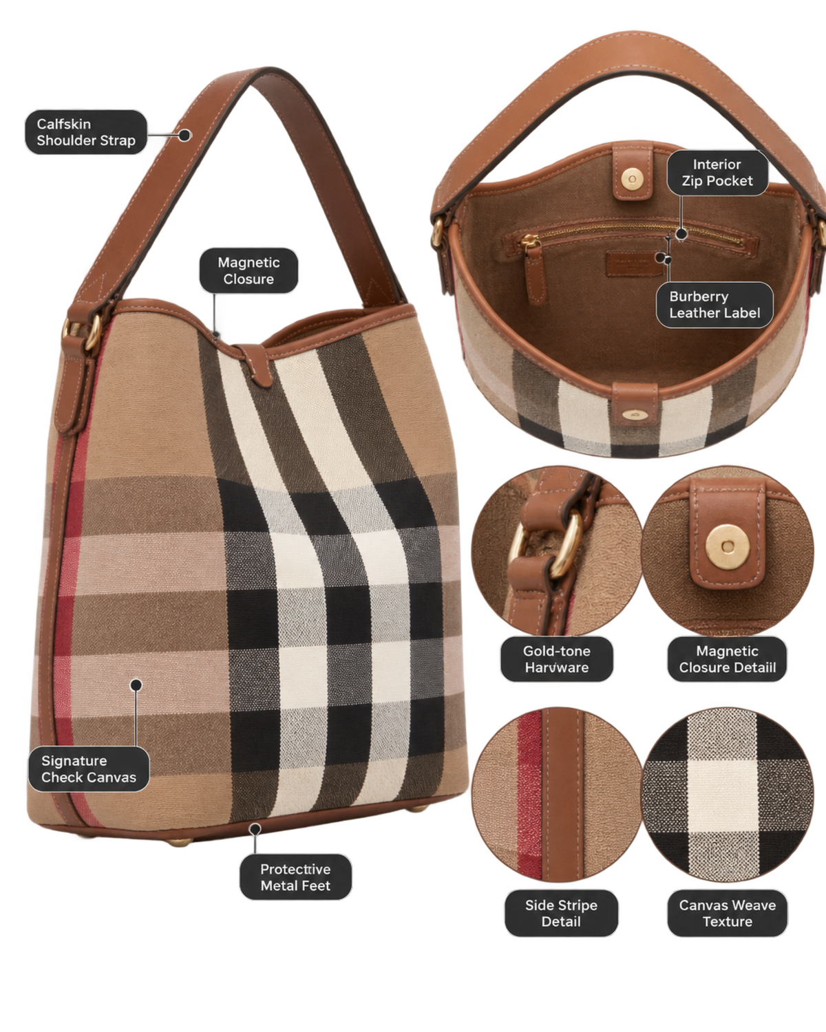 Burberry Giant Check Canvas Calfskin Ashby Bucket Bag