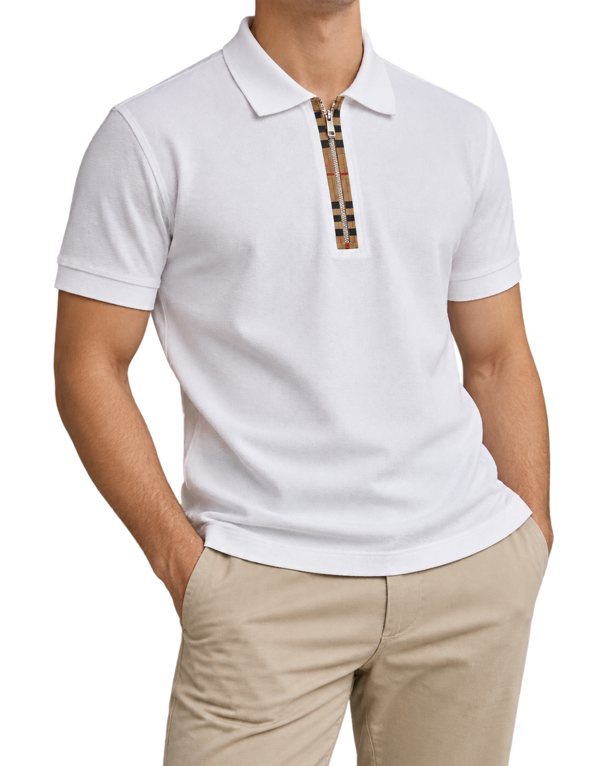Burberry 'Hartford' Zip Check Polo Shirt
