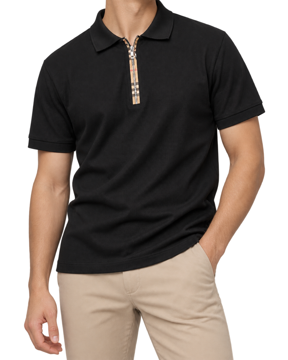 Burberry 'Hartford' Zip Check Polo Shirt