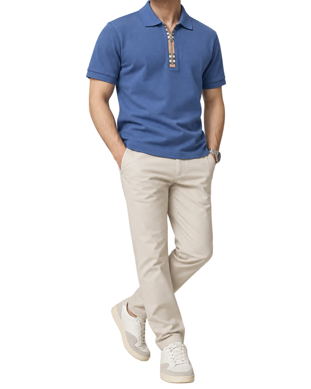 Burberry 'Hartford' Zip Check Polo Shirt