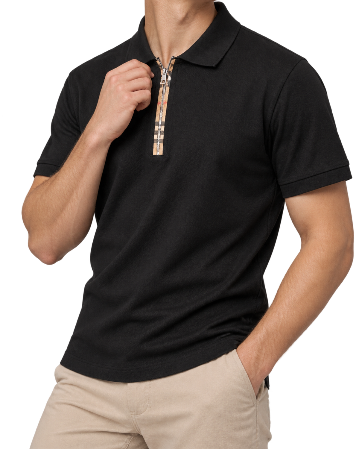 Burberry 'Hartford' Zip Check Polo Shirt