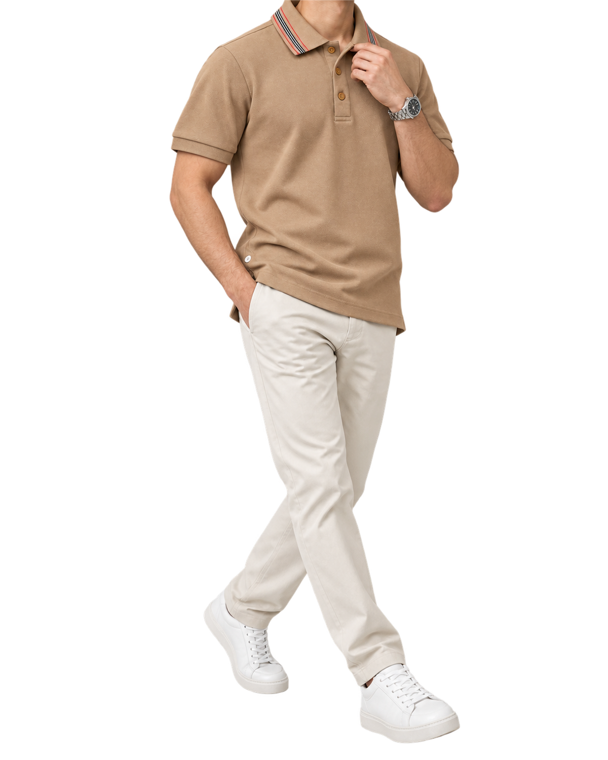 Burberry Pierson Cotton Polo Shirt In Soft Fawn