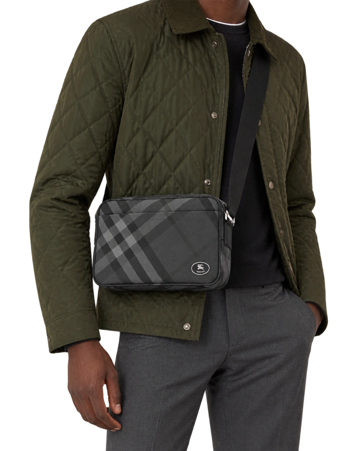 Burberry Slim Grid Crossbody Bag in Charcoal Black