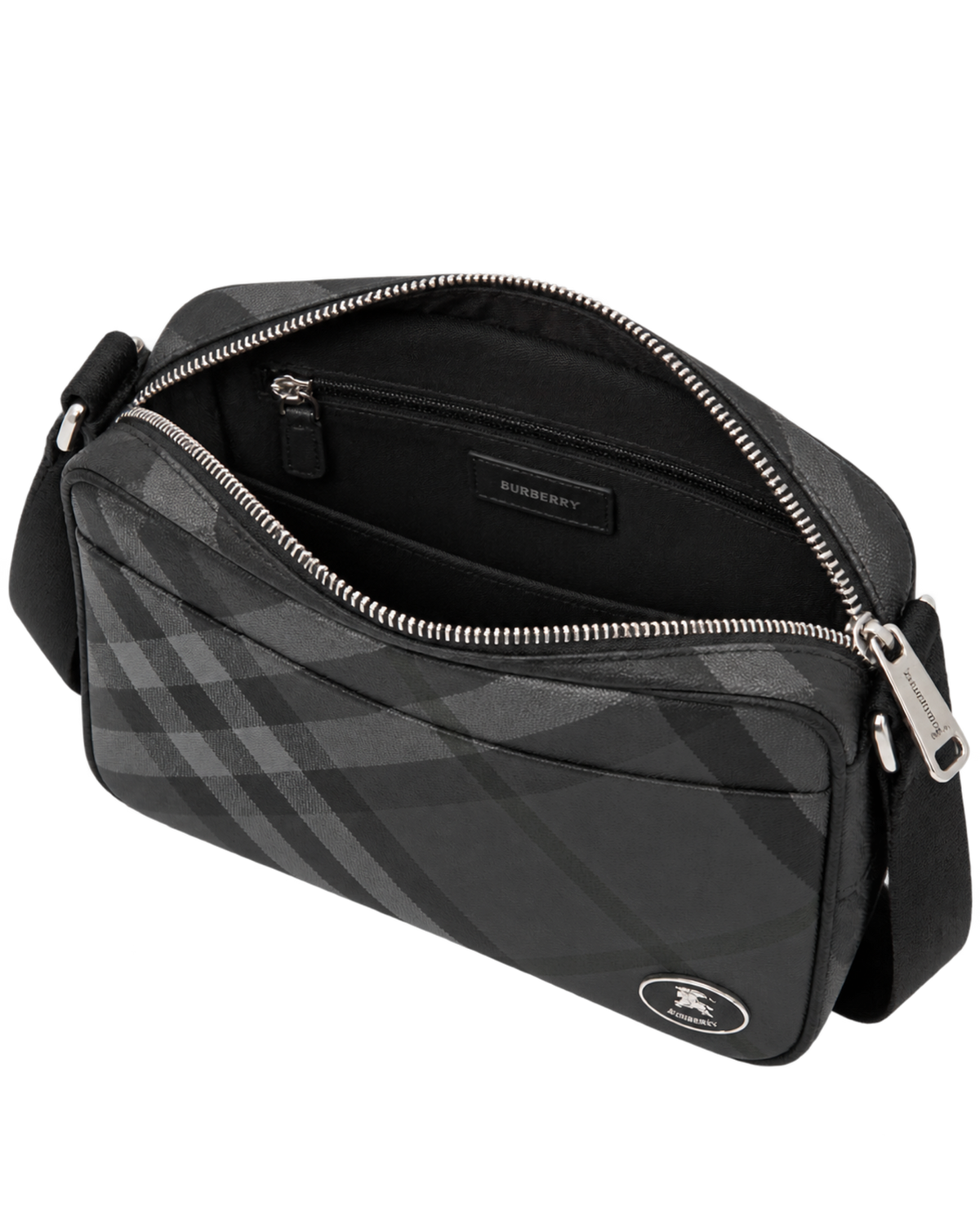 Burberry Slim Grid Crossbody Bag in Charcoal Black