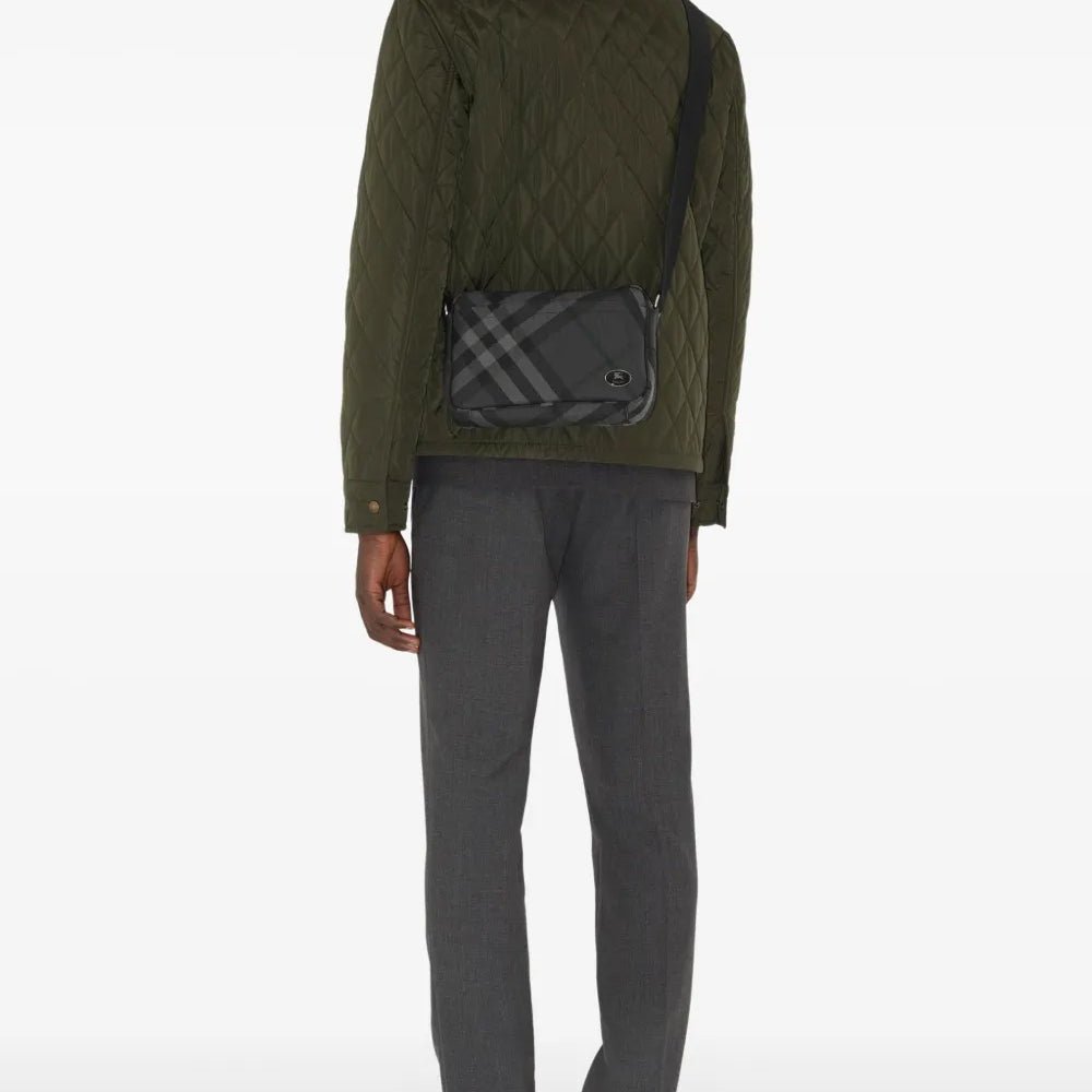 Burberry Slim Grid Crossbody Bag in Charcoal Black