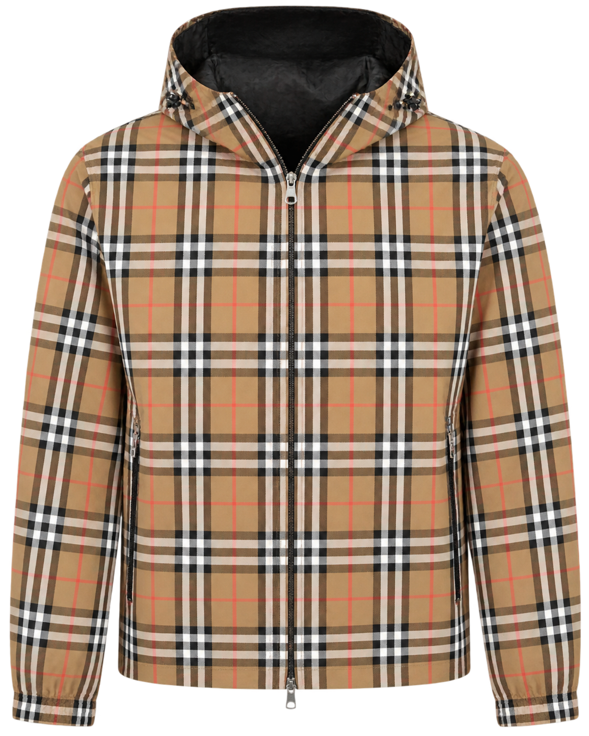 Burberry 'Stanford' Zip-Up Check Reversible Hooded Jacket Black & Check