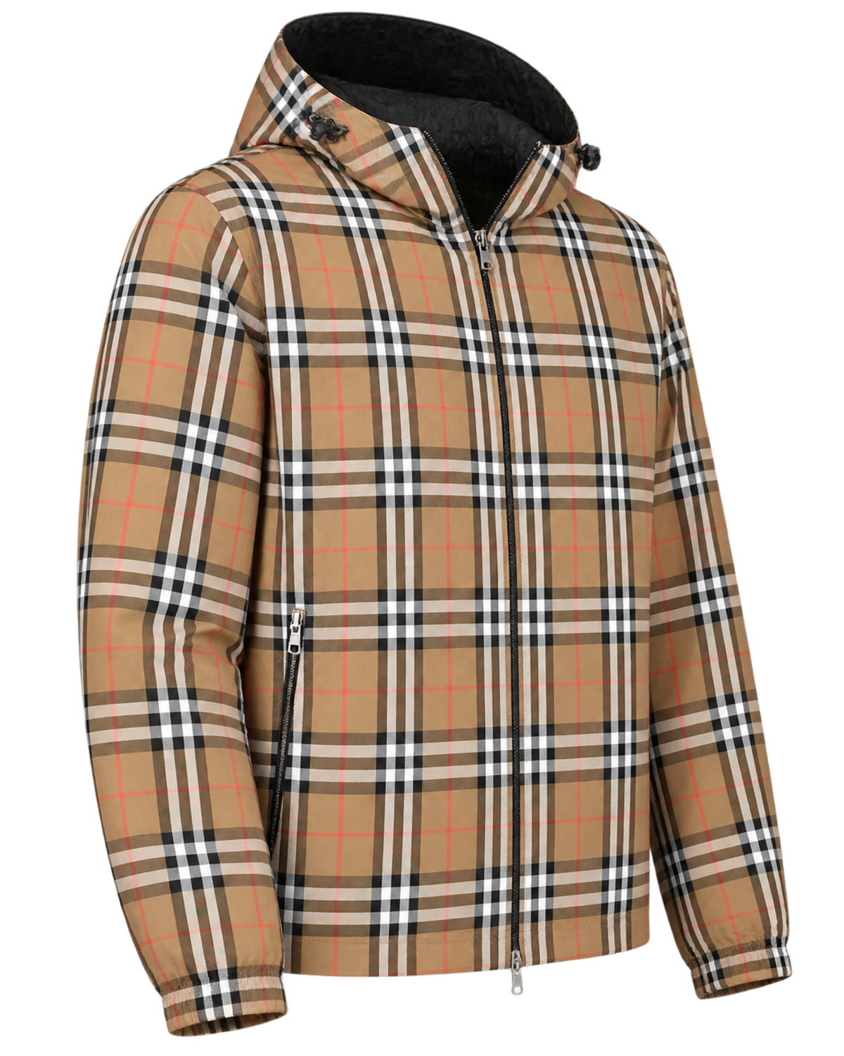 Burberry 'Stanford' Zip-Up Check Reversible Hooded Jacket Black & Check