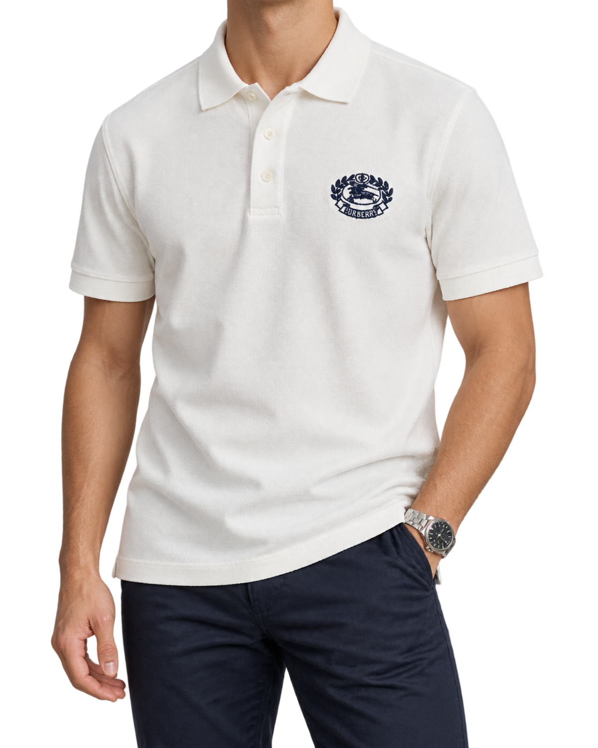 Burberry White cotton piqué polo shirt