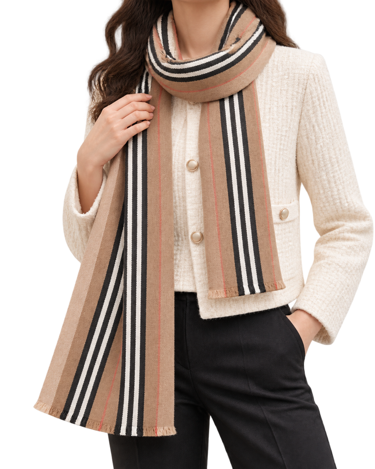 BURBERRYClassic striped double-sided printed wool long scarf