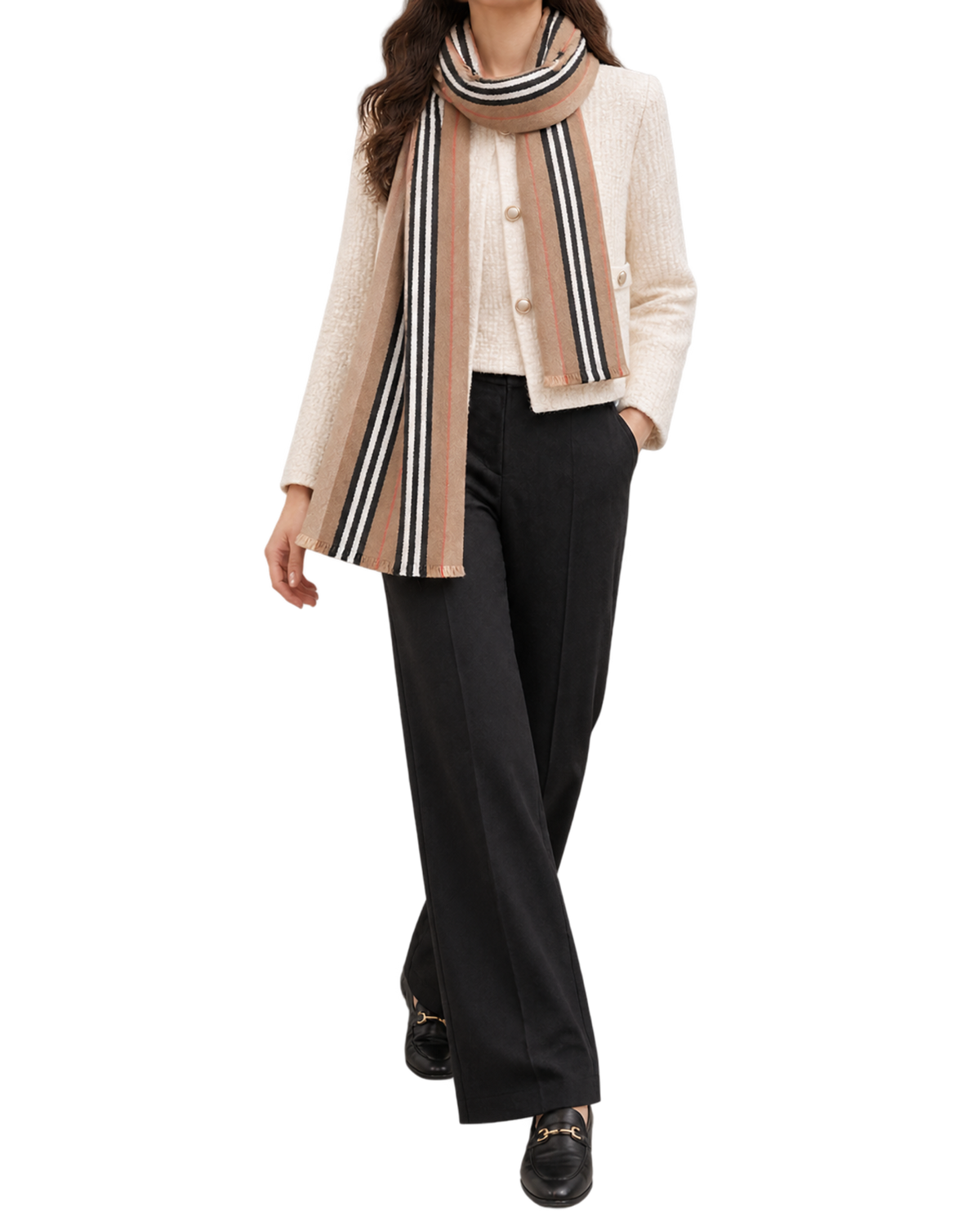 BURBERRYClassic striped double-sided printed wool long scarf