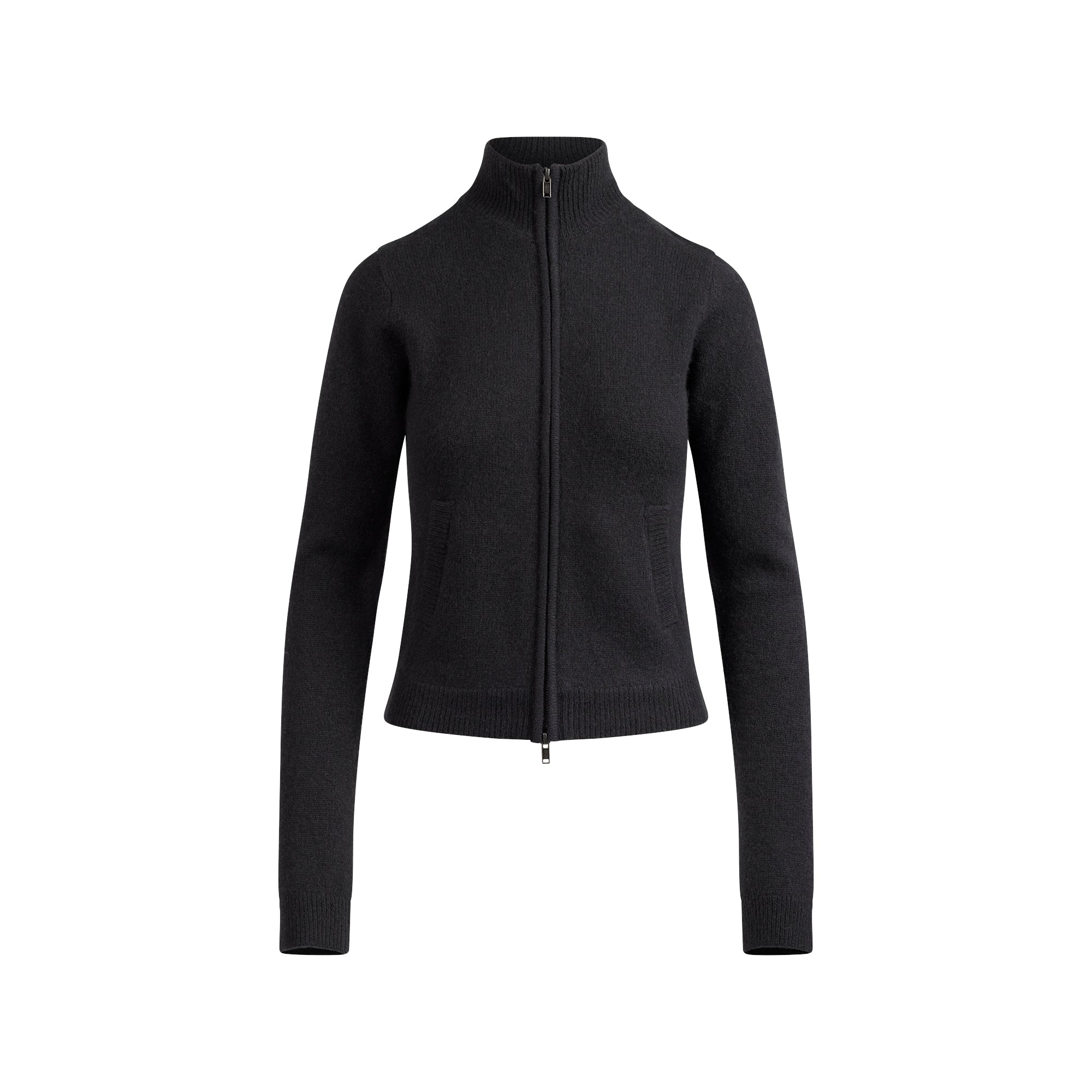 Wool Cashmere Zip Up Mock Neck Sweater