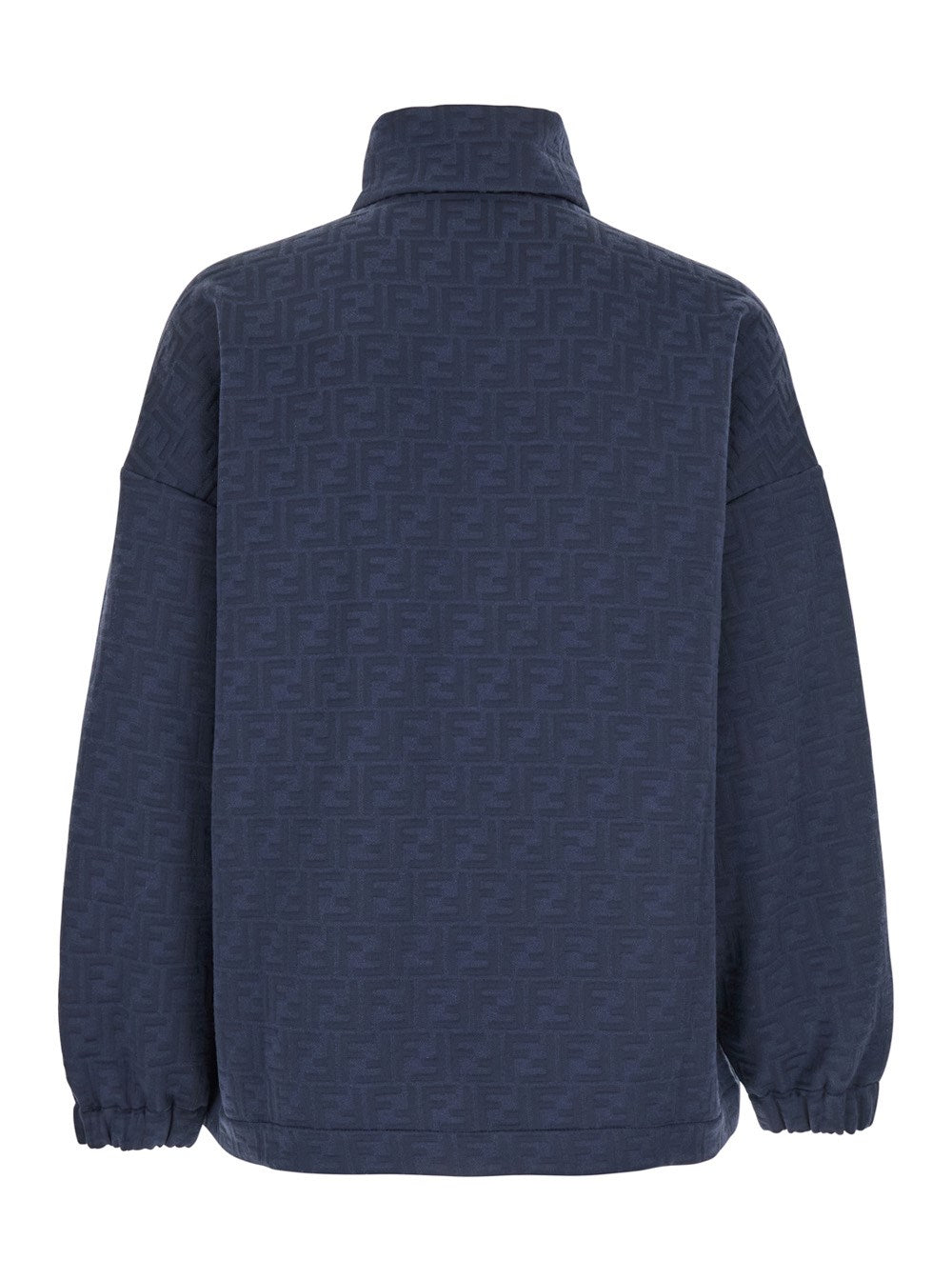 Fendi Blue Sweatshirt with High Neck and All-Over Embossed FF Motif in Cotton Blend Man