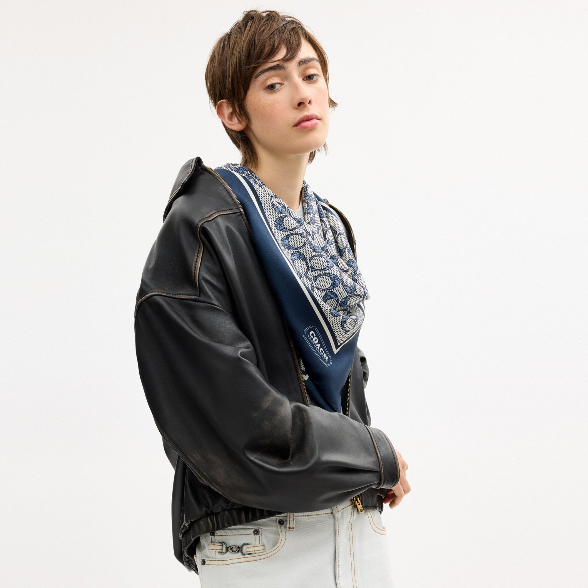 Textured Signature Print Silk Square Scarf