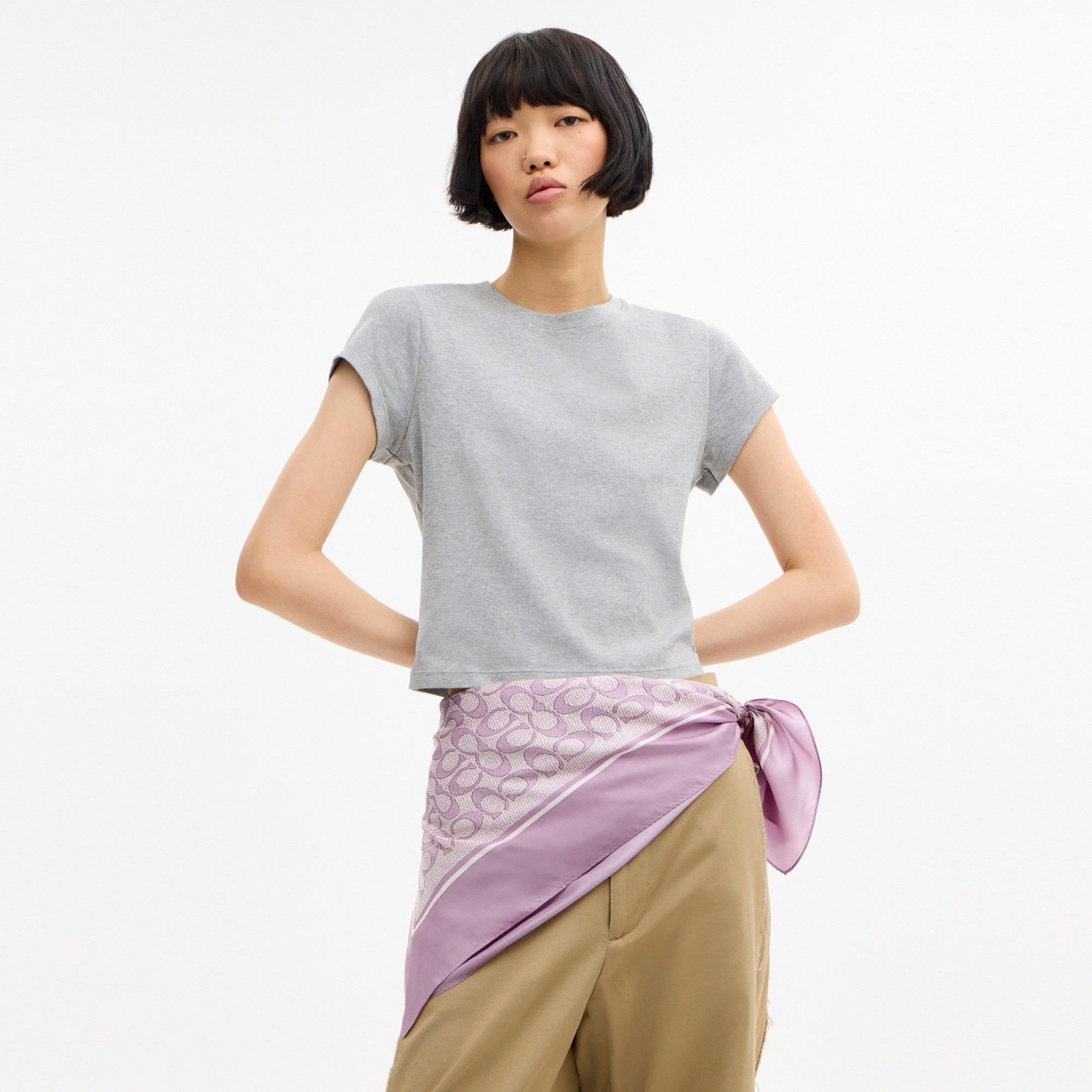 Textured Signature Print Silk Square Scarf
