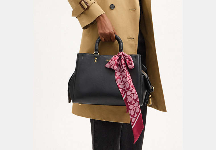 Textured Signature Print Silk Skinny Scarf