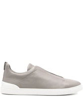 Zegna Men’s Triple Stitch™ Low-Top Grey Leather Sneakers – Contemporary Slip-On Style