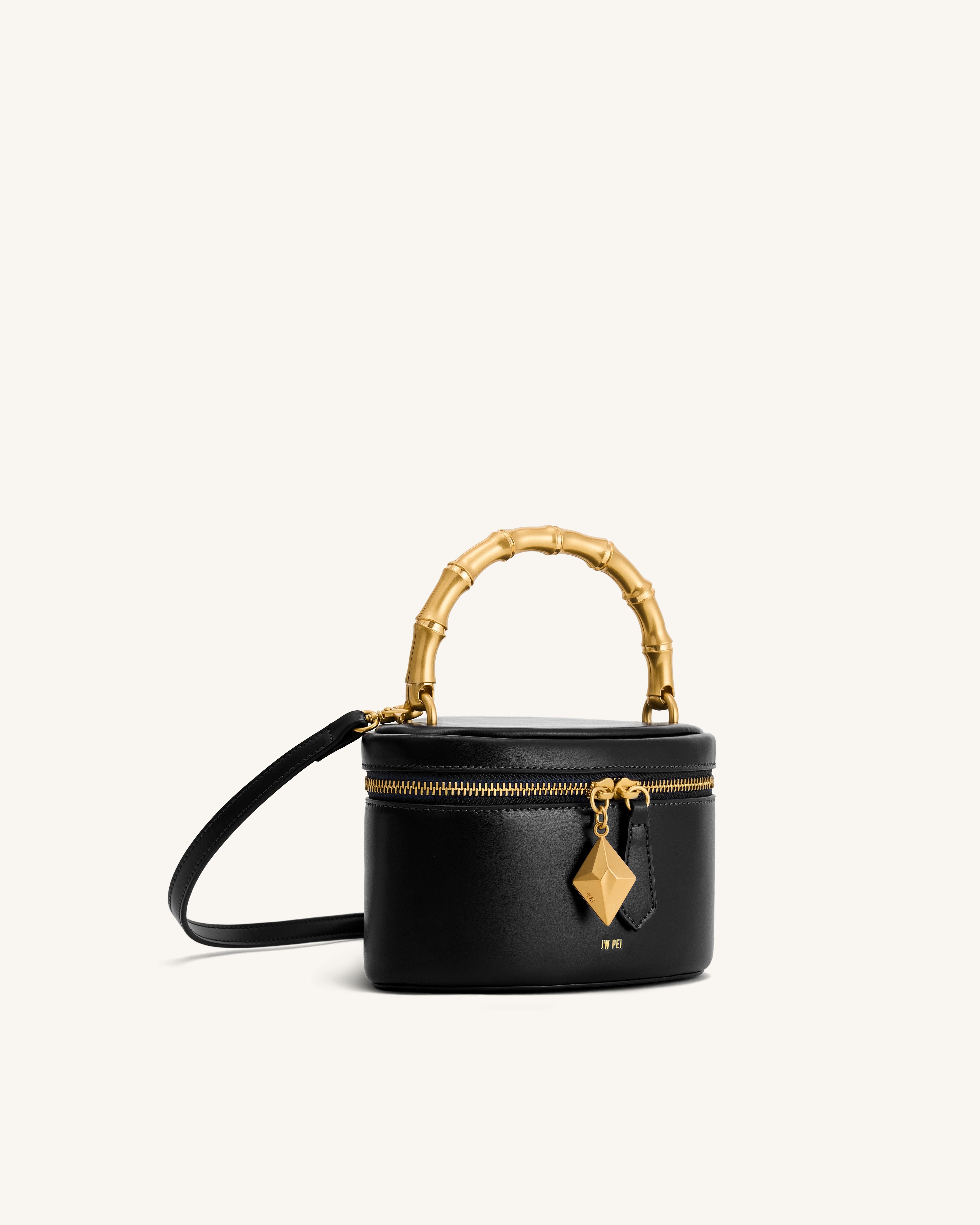 Natalie Metal Geometric Pendant Handle Bag - Black