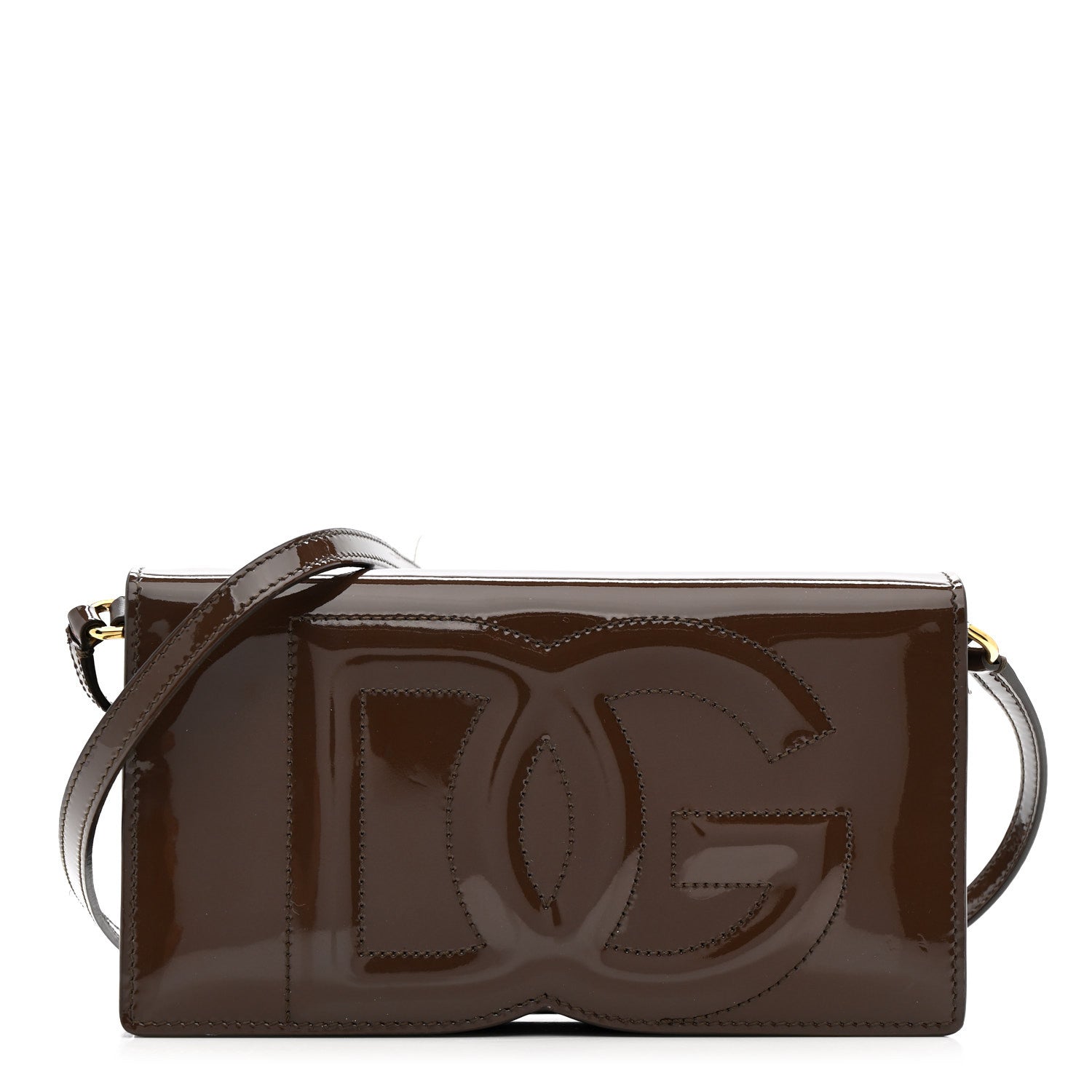 DOLCE GABBANA Patent DG Logo Crossbody Bag Brown
