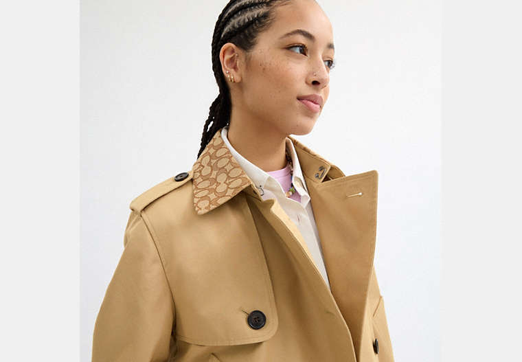 Short Trench Coat With Signature Collar