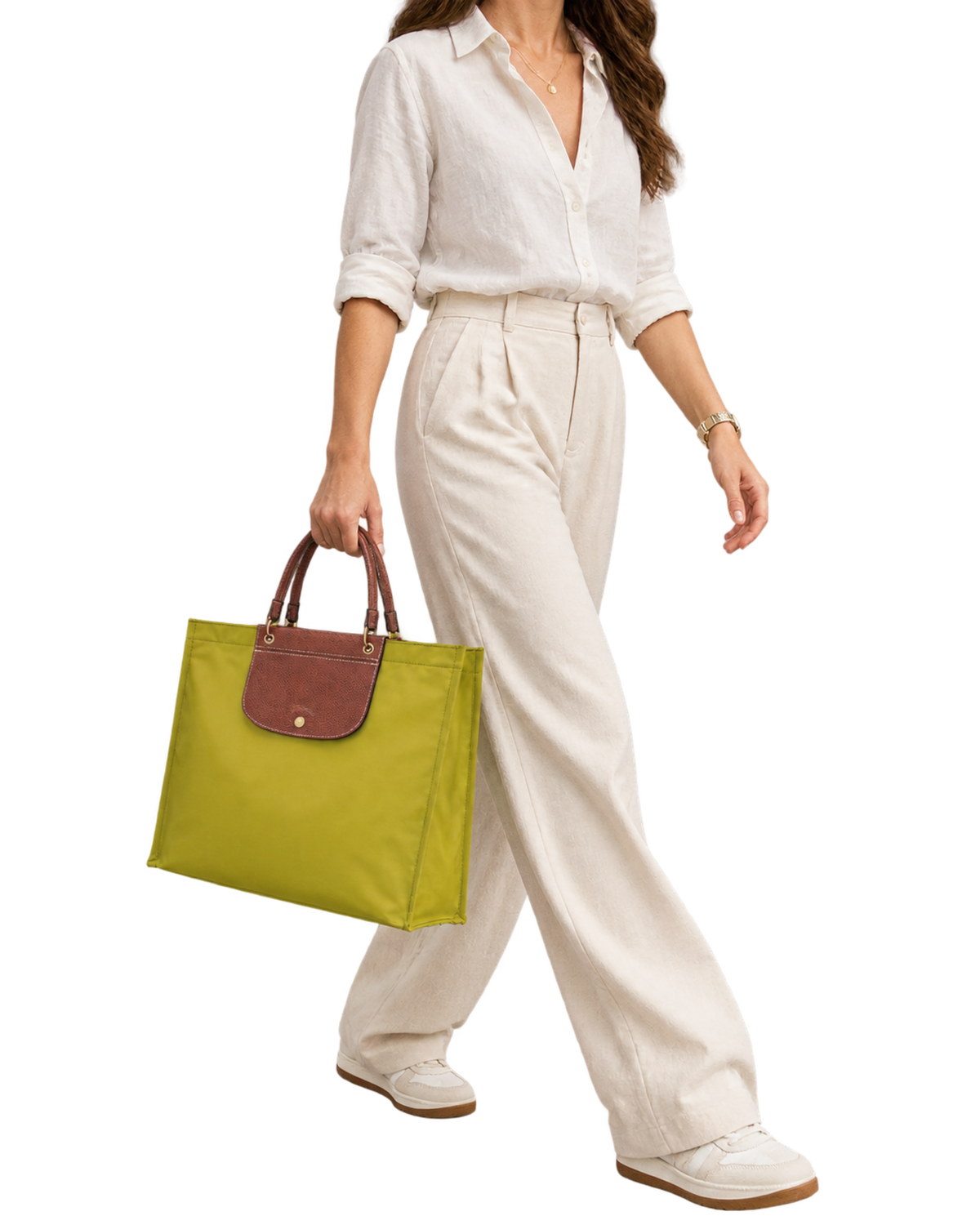 Cabas Longchamp L Tote Bag Kiwi Green - Canvas