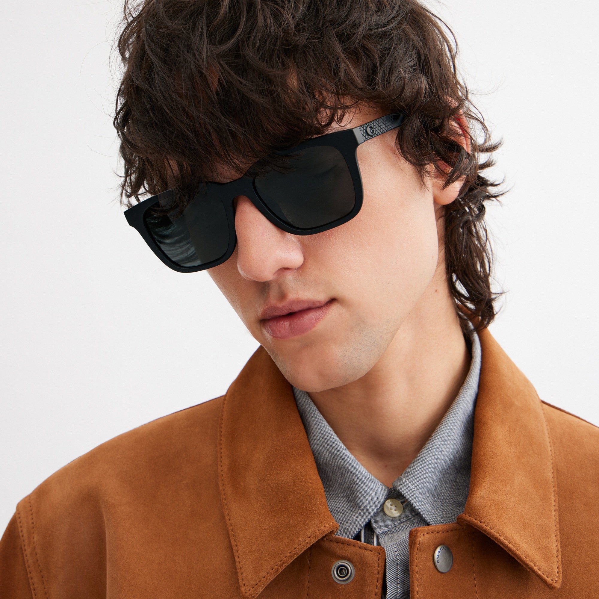C Hardware Textured Temple Square Sunglasses