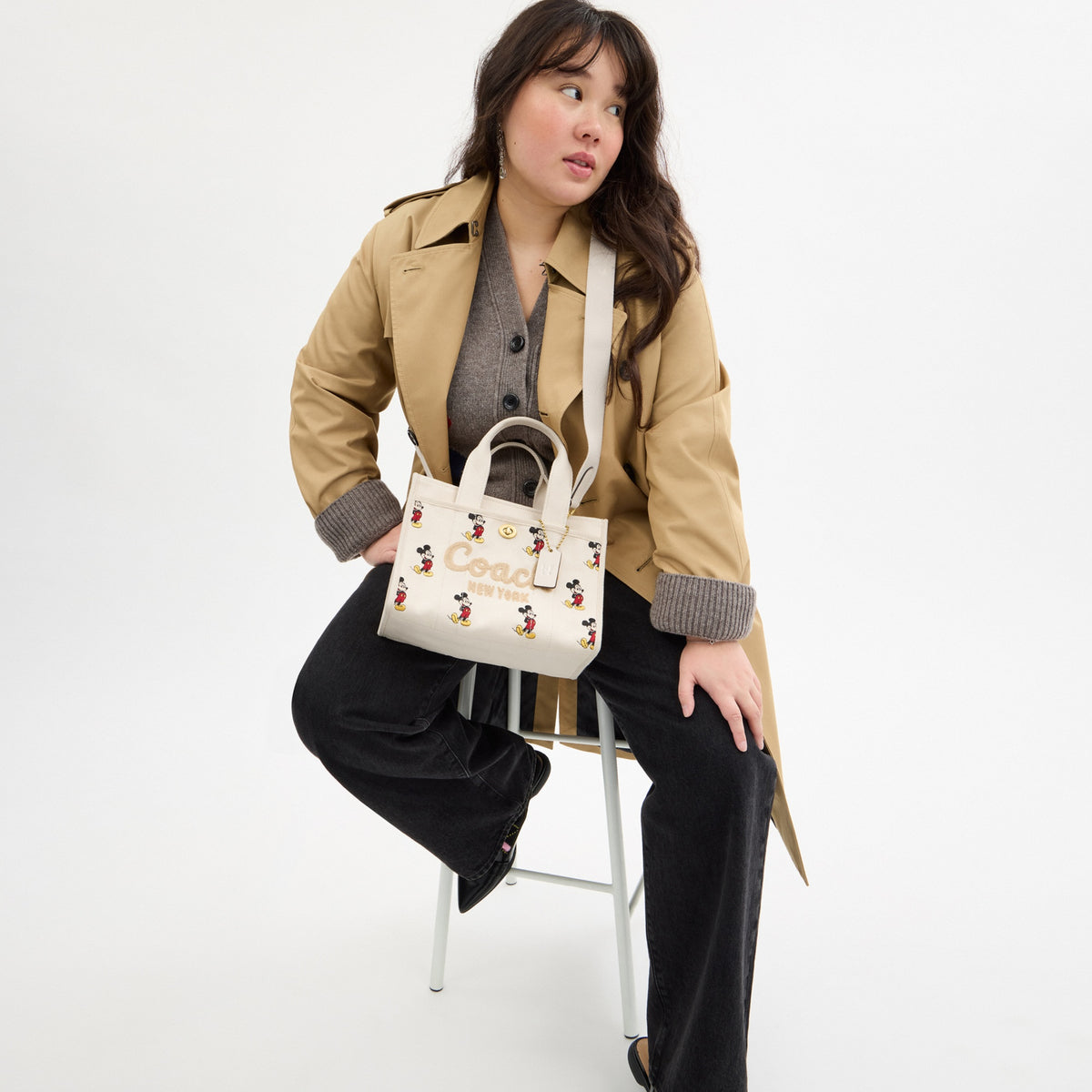 Disney X Coach Cargo Tote Bag 26 With Mickey Mouse In Regenerative Cotton Canvas