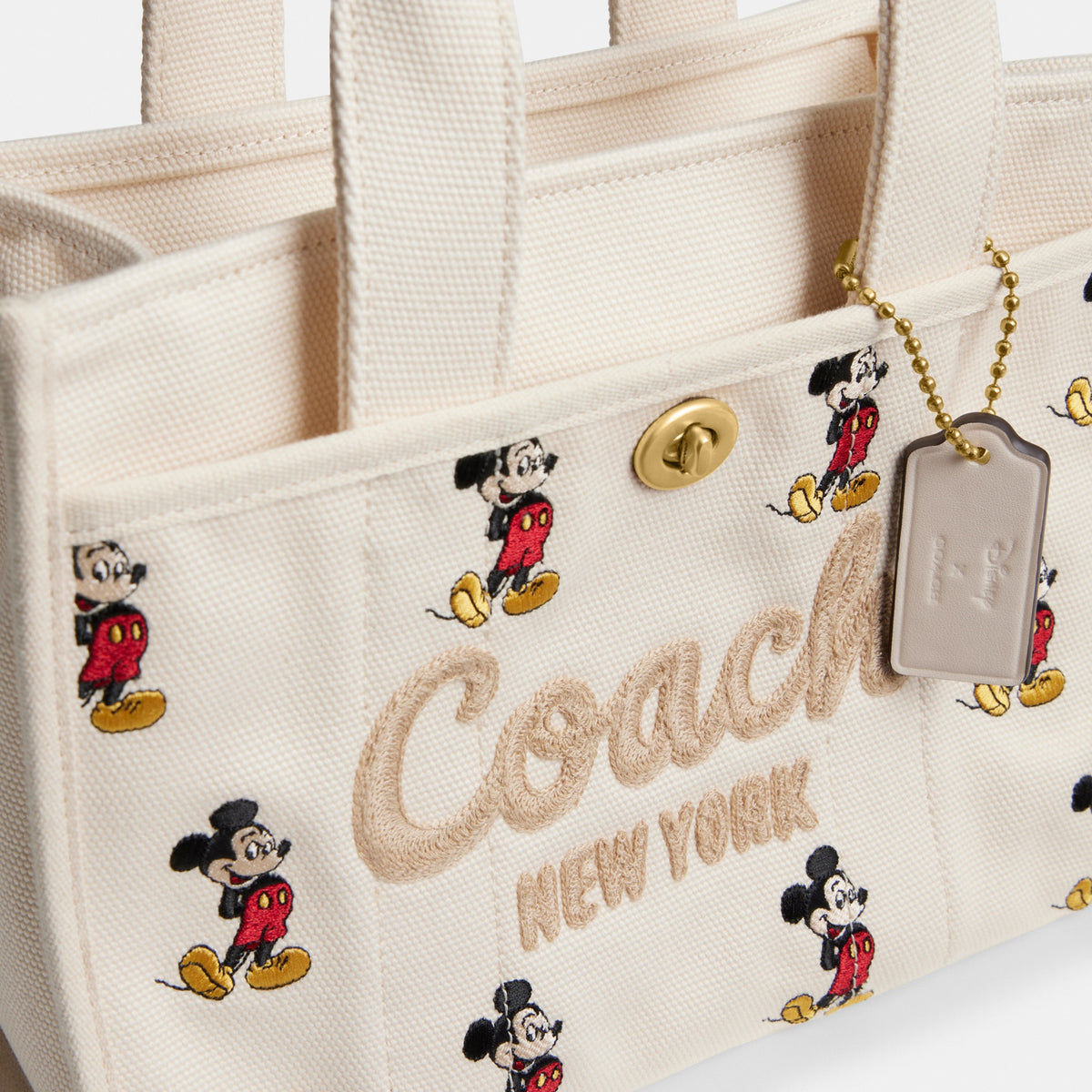 Disney X Coach Cargo Tote Bag 26 With Mickey Mouse In Regenerative Cotton Canvas