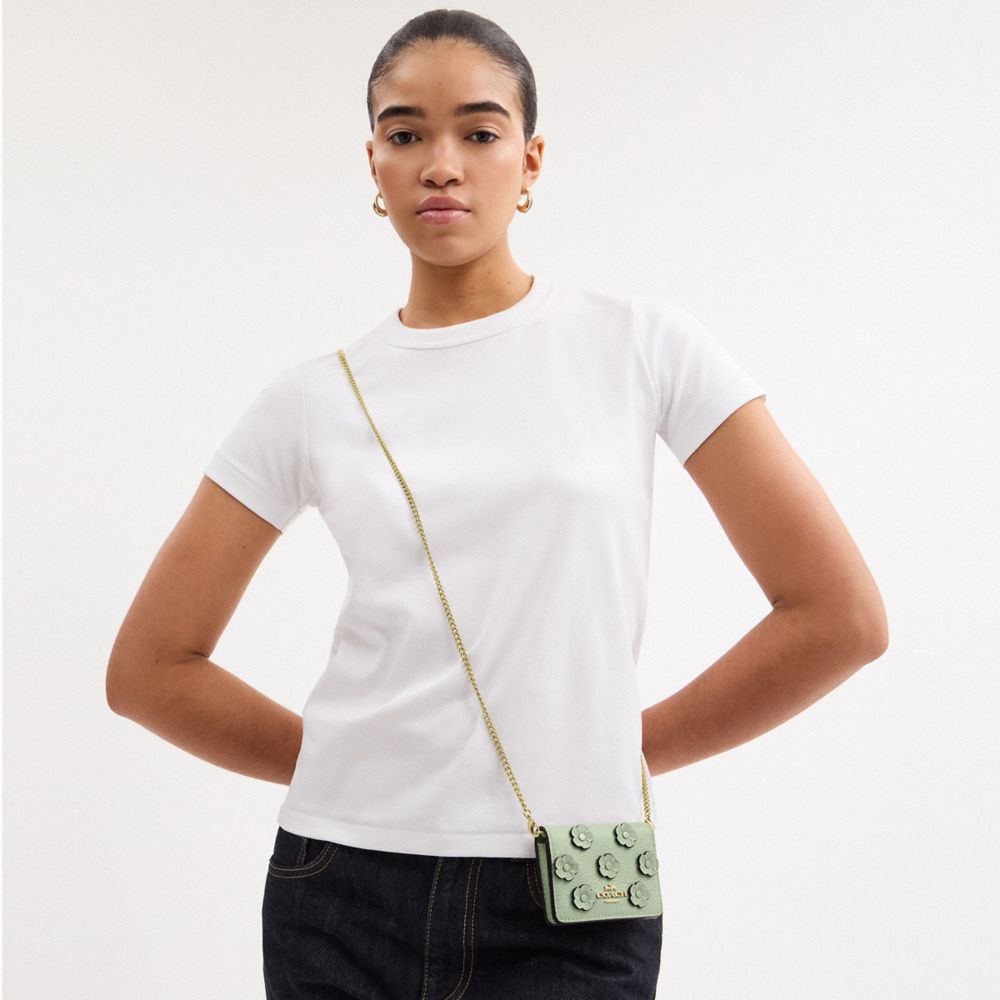 Mini Wallet On A Chain With Floral Applique