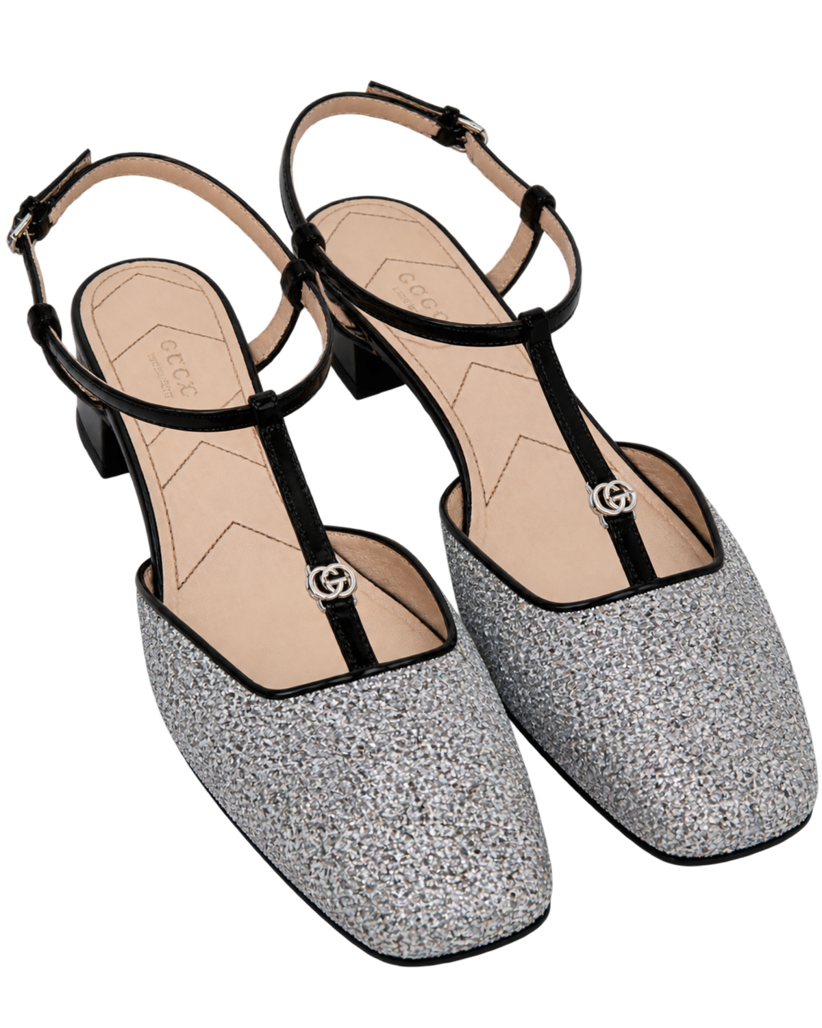 Calfskin Glitter Double G Slingback Flats