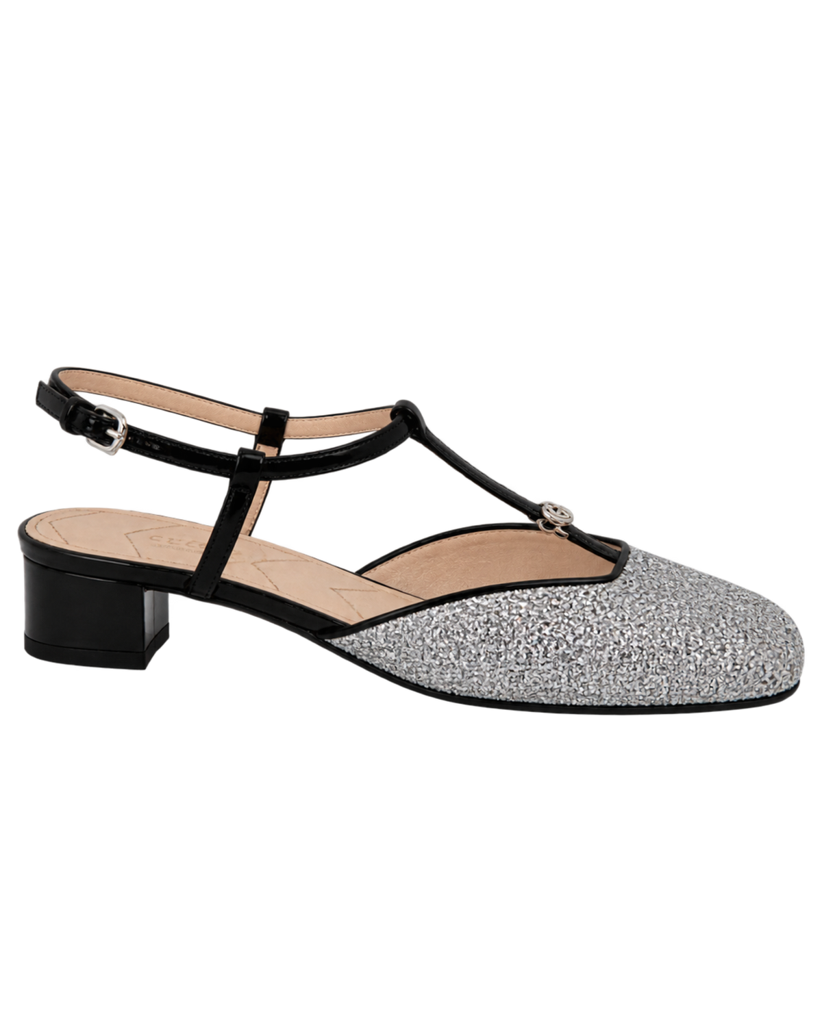 Calfskin Glitter Double G Slingback Flats