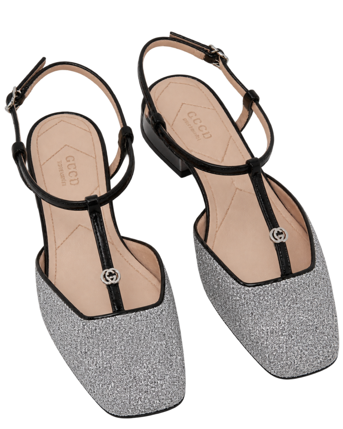 Calfskin Glitter Double G Slingback Flats