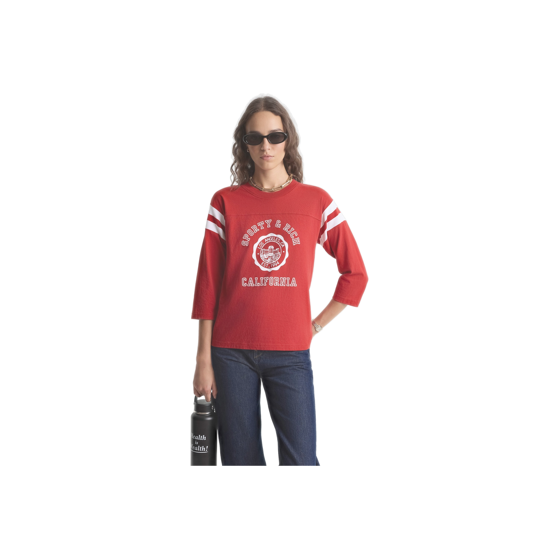 California Emblem Long Football Tee - Ruby/White