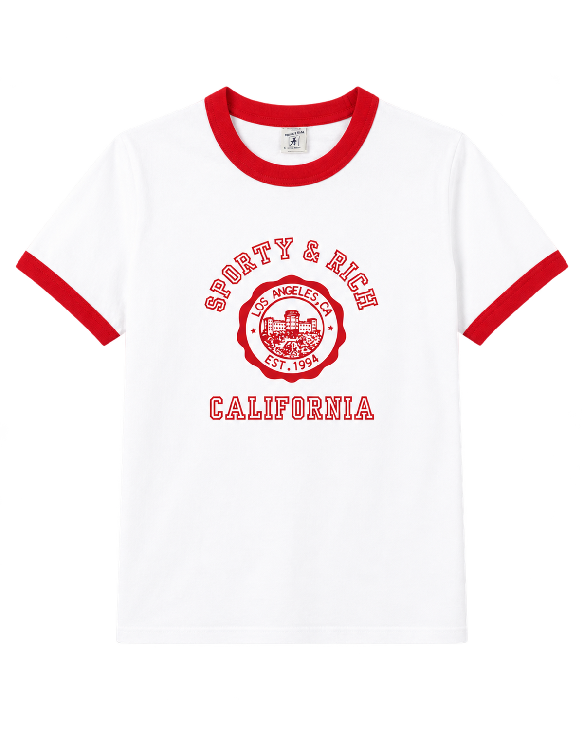 California Emblem Ringer Tee - White/Ruby