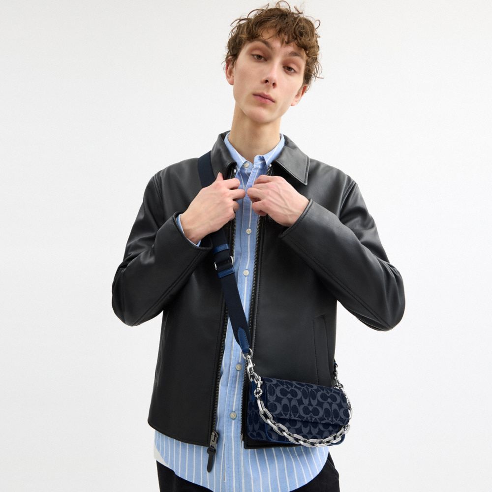 Charter Flap Crossbody Bag 18 In Signature Denim