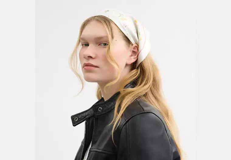 Tossed Floral Print Silk Diamond Scarf