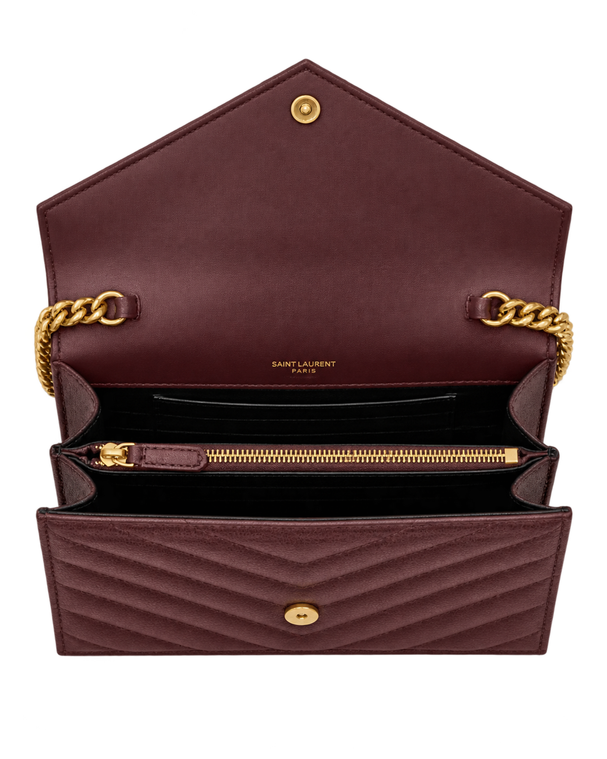CASSANDRE envelope chain wallet in GRAIN DE POUDRE leather
