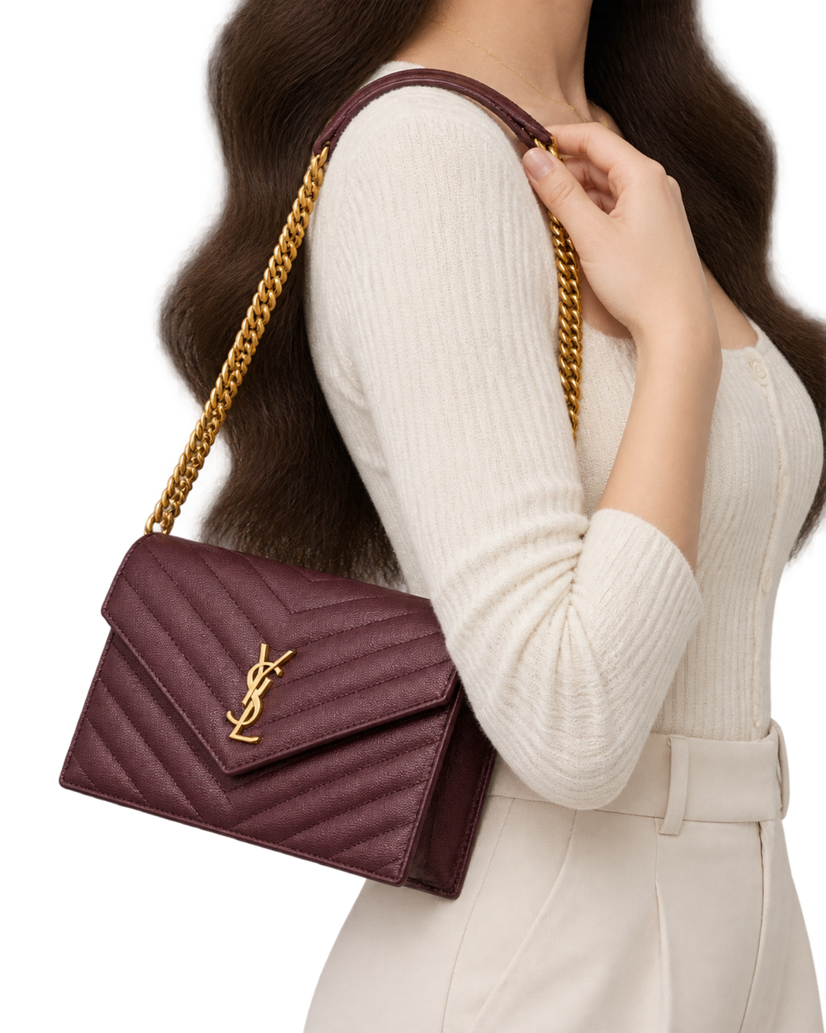 CASSANDRE envelope chain wallet in GRAIN DE POUDRE leather