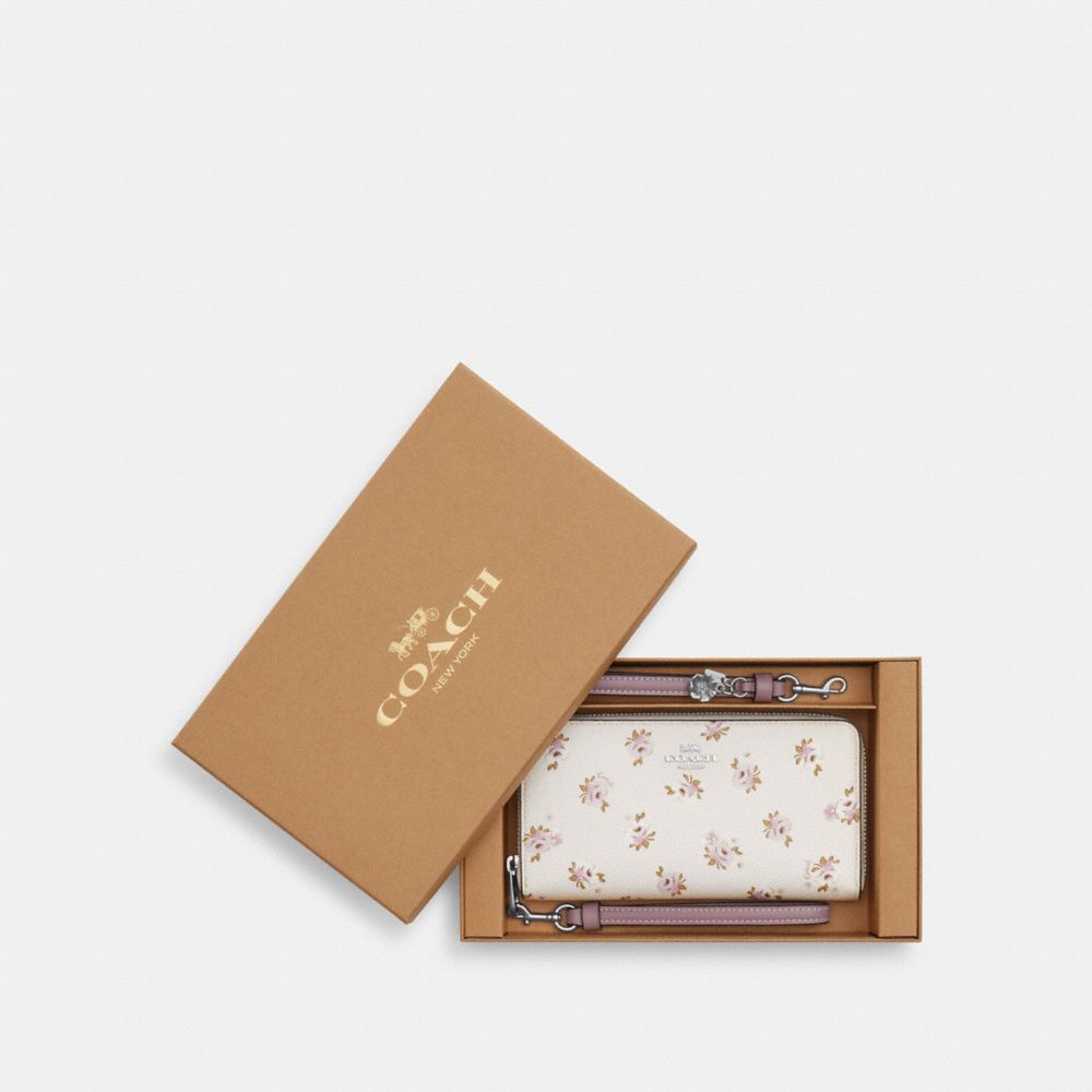 Boxed Long Zip Around Wallet With Floral Print