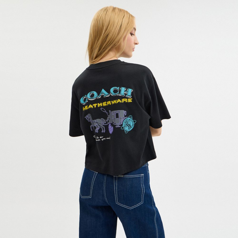 Leatherware Collage Cropped T Shirt In Organic Cotton