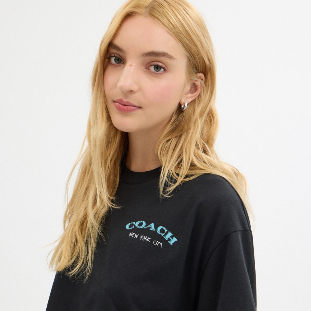 Leatherware Collage Cropped T Shirt In Organic Cotton