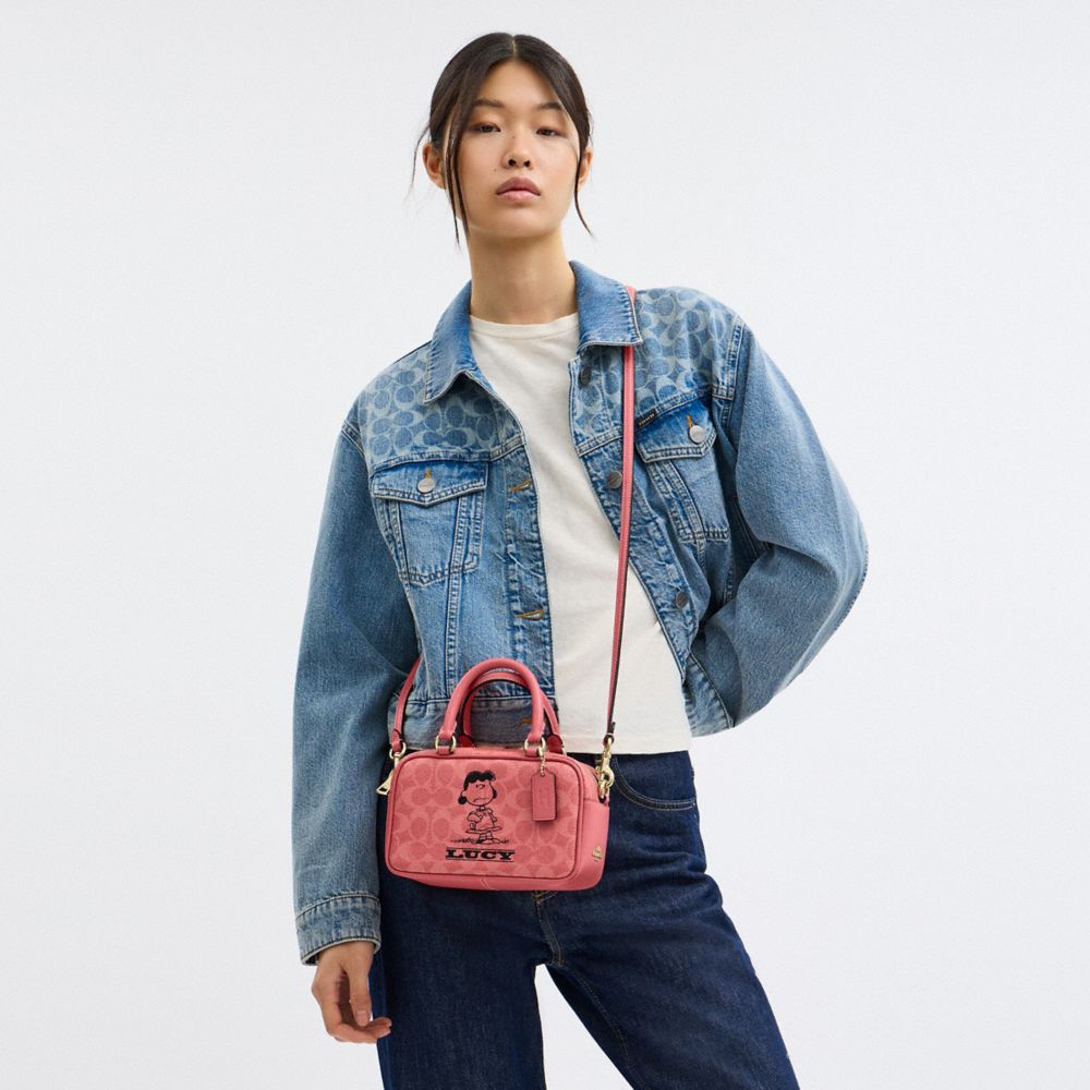 Coach X Peanuts Satchel Crossbody Bag In Signature Canvas With Lucy