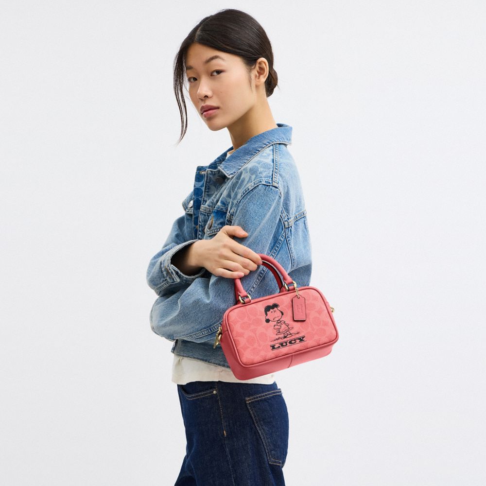 Coach X Peanuts Satchel Crossbody Bag In Signature Canvas With Lucy